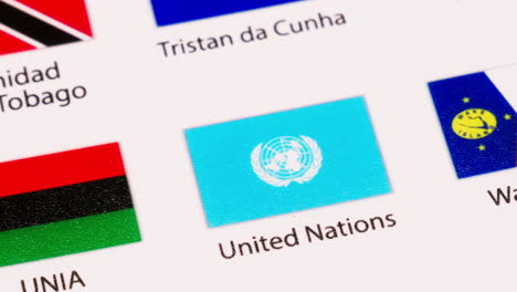 united nations flag zoomed out with other flags from an illustration with other flags around it