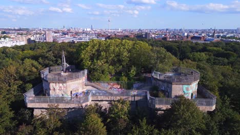 magic aerial top view flight flak tower humboldthain bunker world war 2, berlin mitte summer 2023