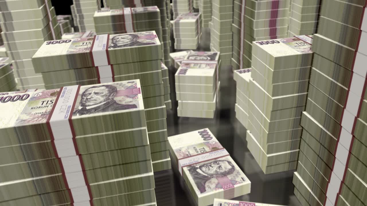 3d 비행 체코 코로나 돈 지폐 패키지 루프 애니메이션