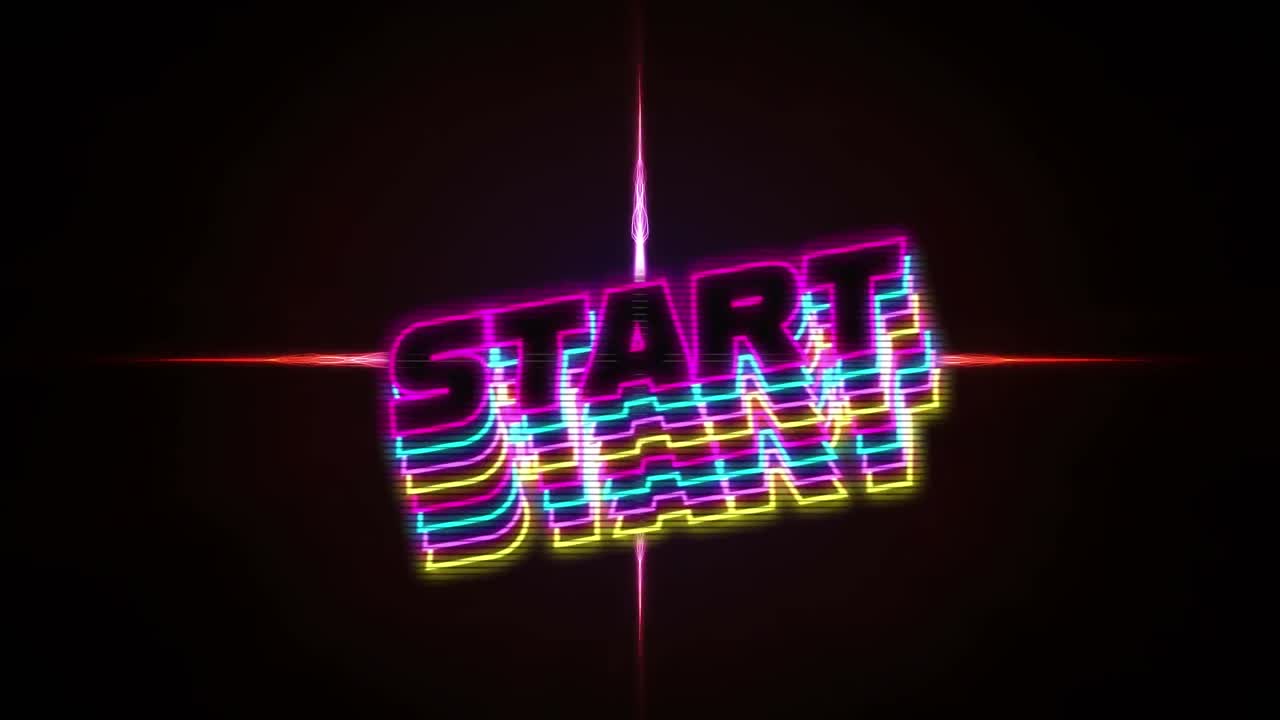 animación del texto de inicio sobre luz roja sobre fondo negro