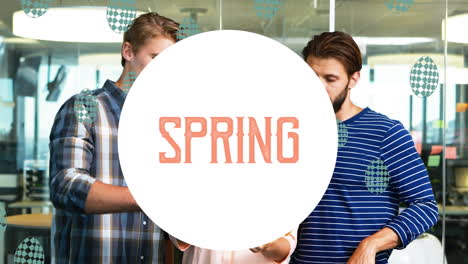animación del texto de primavera sobre un grupo diverso de personas
