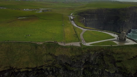 flying toward castle tower on top of cliffs of moher4k 29fps