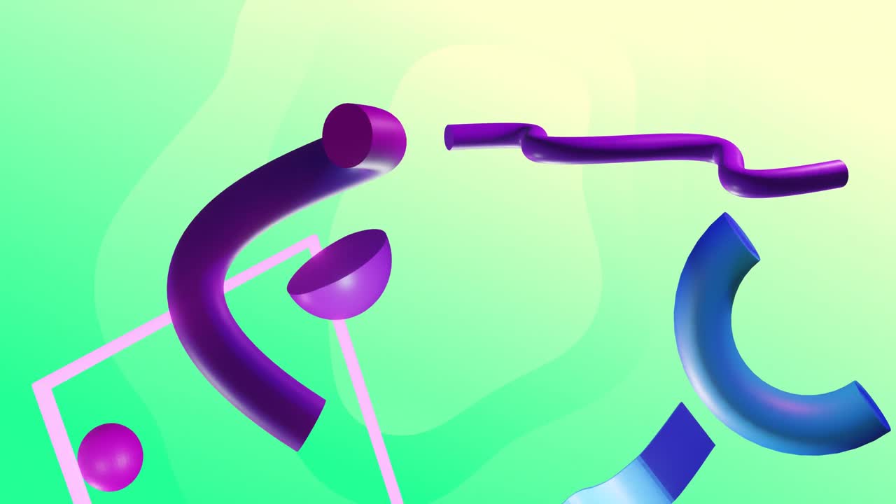 초록색 배경에 움직이는 사각형과 추상적인 모양의 애니메이션