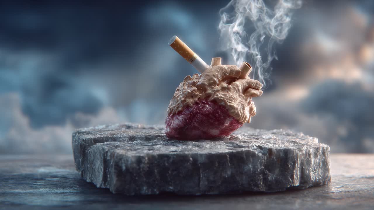 A striking visual of a heart intertwined with smoking cigarettes, highlighting the collision of health and addiction in a thought-provoking artistic representation