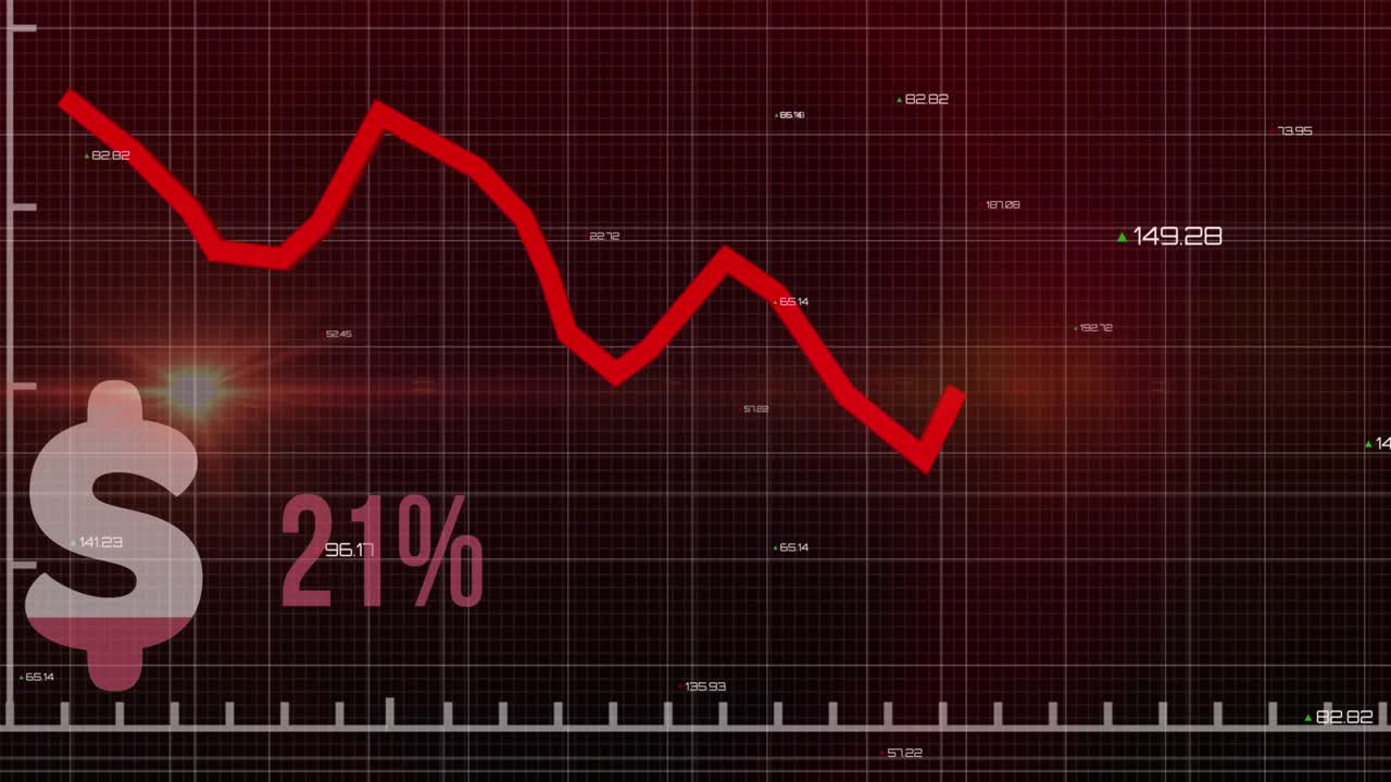 Video of financial data processing over dark background