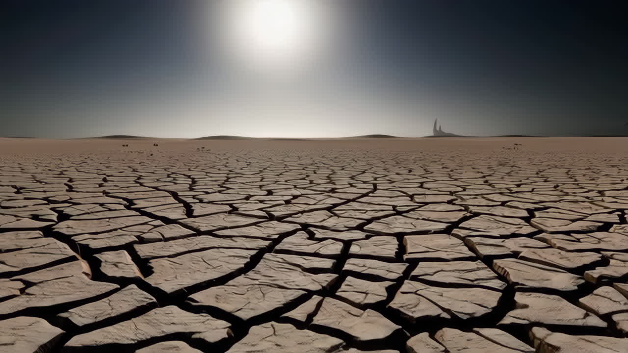 Cracked Desert Landscape Under a Harsh Sun