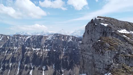 drone view among of the famous rock wall of the rothorn in the swiss alps
