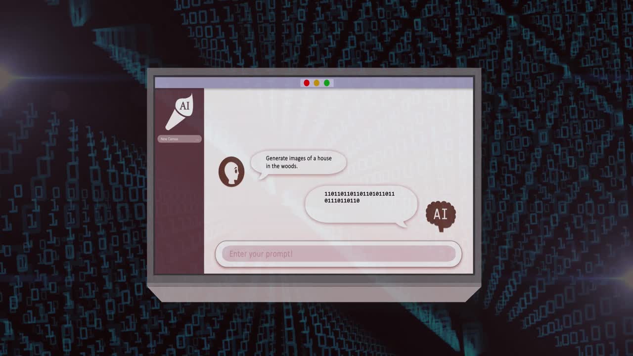 animación de la pantalla con chat en línea a través de codificación binaria.