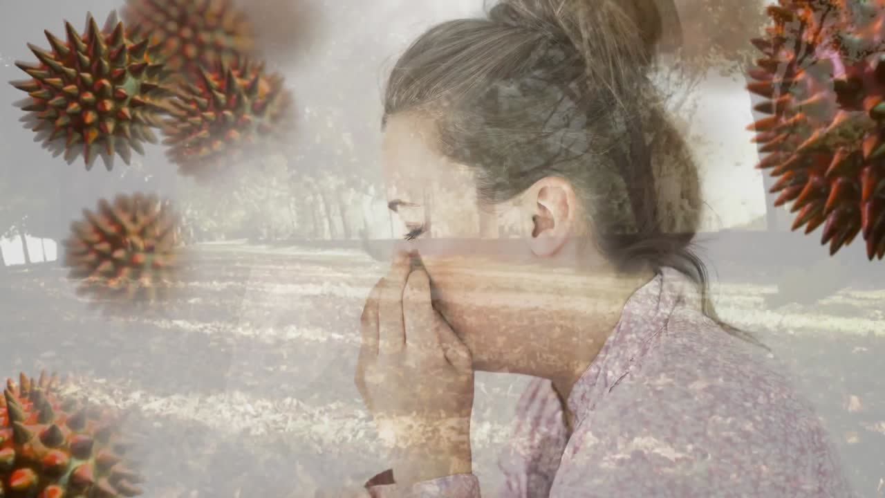 재채기와 박테리아 감염으로 고통받는 여성 세포 4k