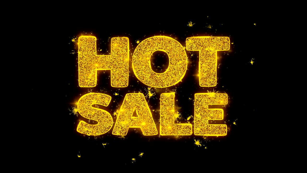 venta caliente tipografía escrita con partículas doradas chispas fuegos artificiales