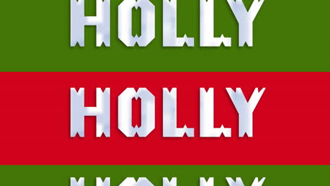 animación del texto de holly holly en navidad en fondo rojo y verde