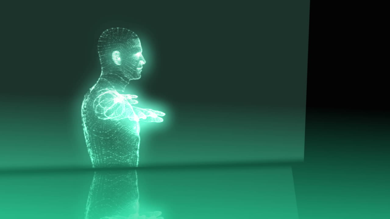 animación médica con gráfico del hombre vitruviano