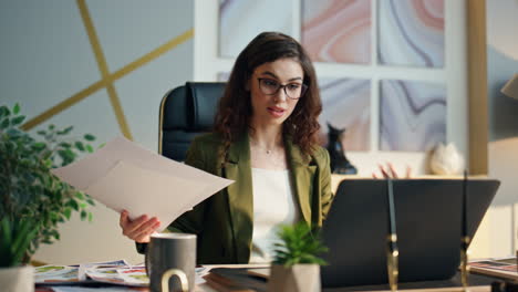 woman trainer talking webinar looking laptop close up. manager video conference