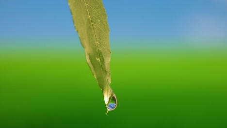 droplet falling from fresh green leaf 4k