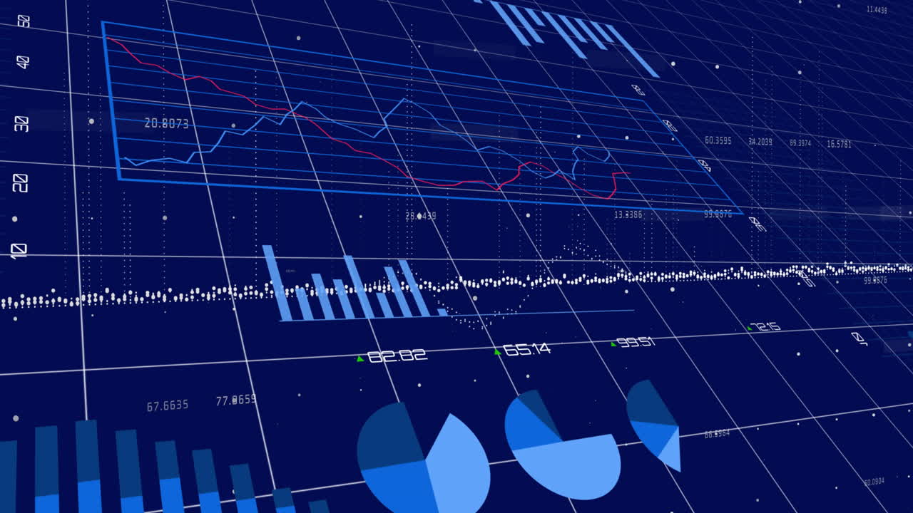 animación del procesamiento de datos sobre un fondo azul