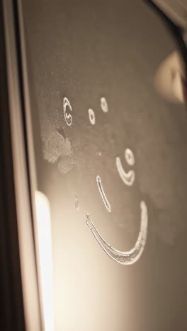smiley face drawn on a dirty mirror