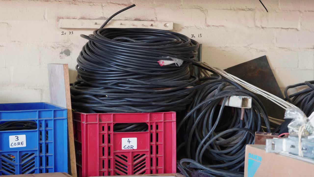 Electrical cables in creates -pan shot