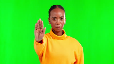 portrait, stop and hand gesture with a black woman