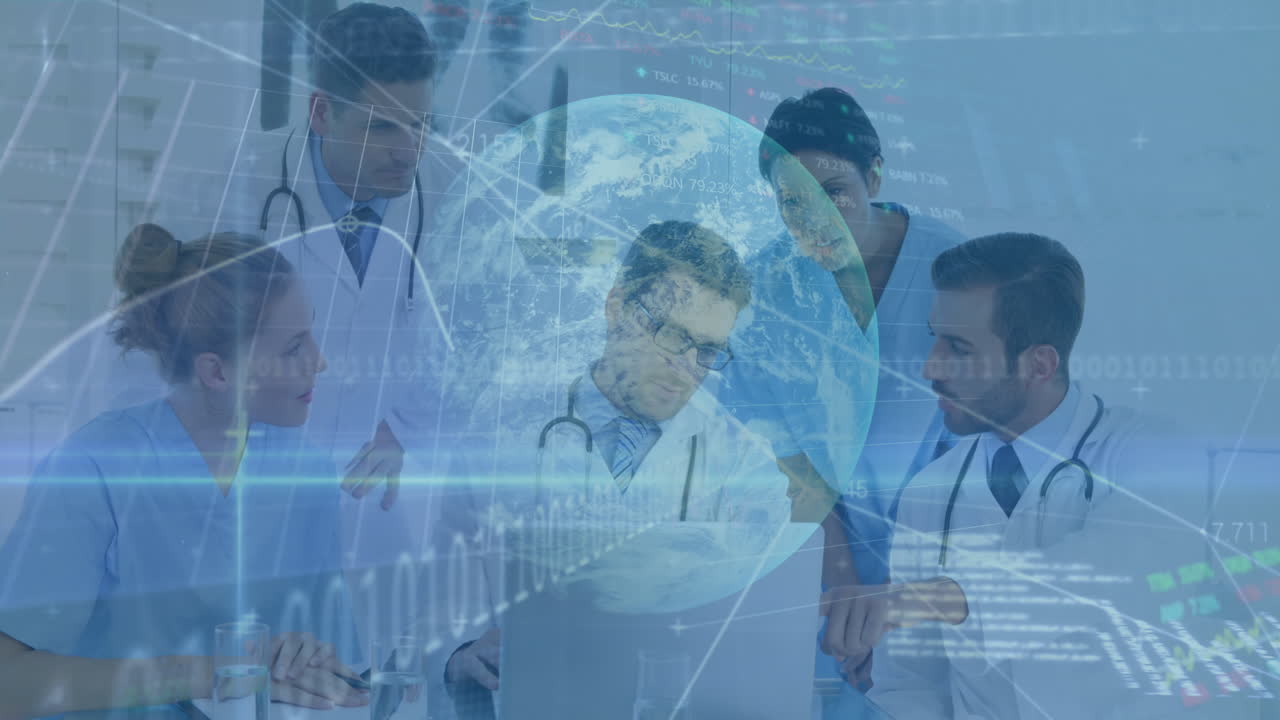 데이터 프로세싱의 애니메이션과 다양한 의사들에 대한 세계