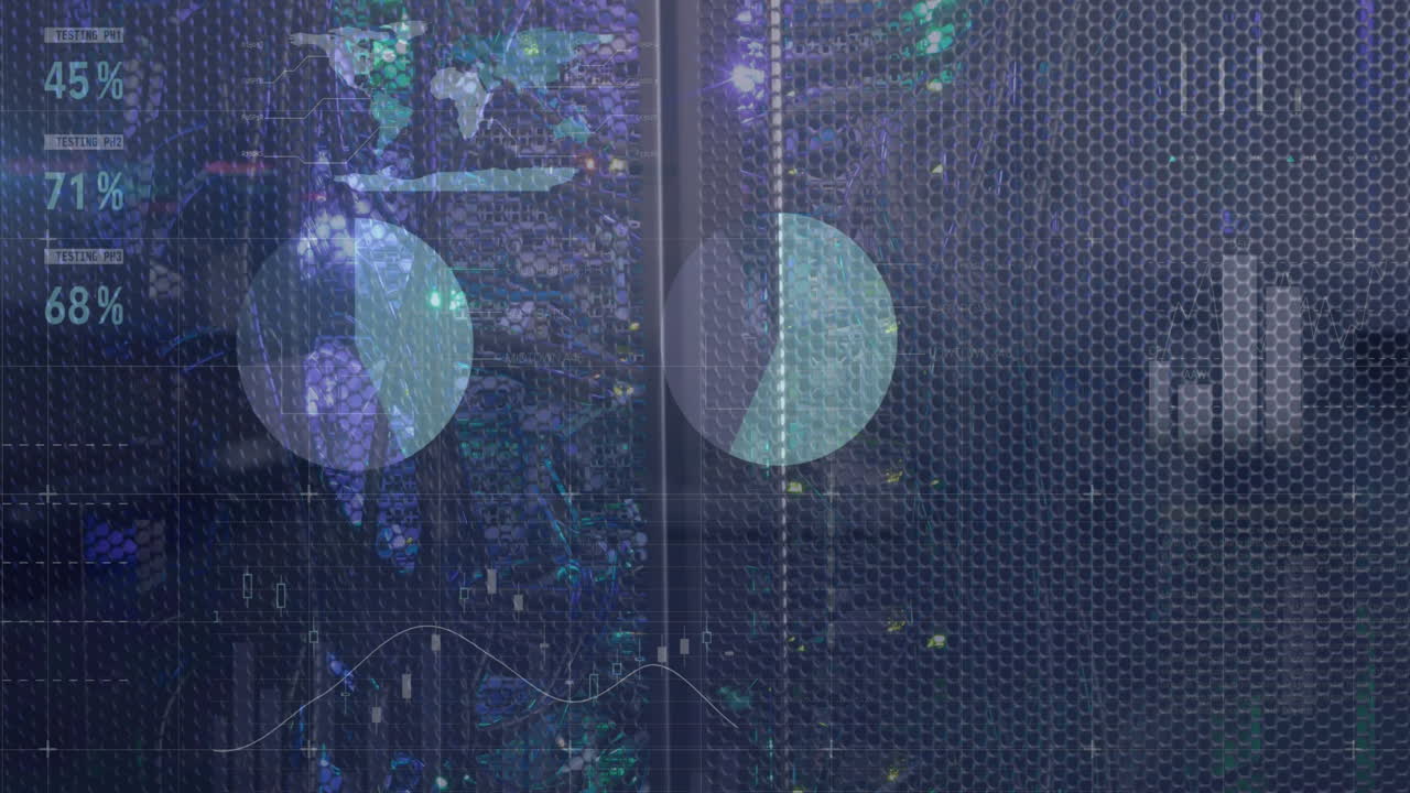 Animation of data processing with statistics and computer servers