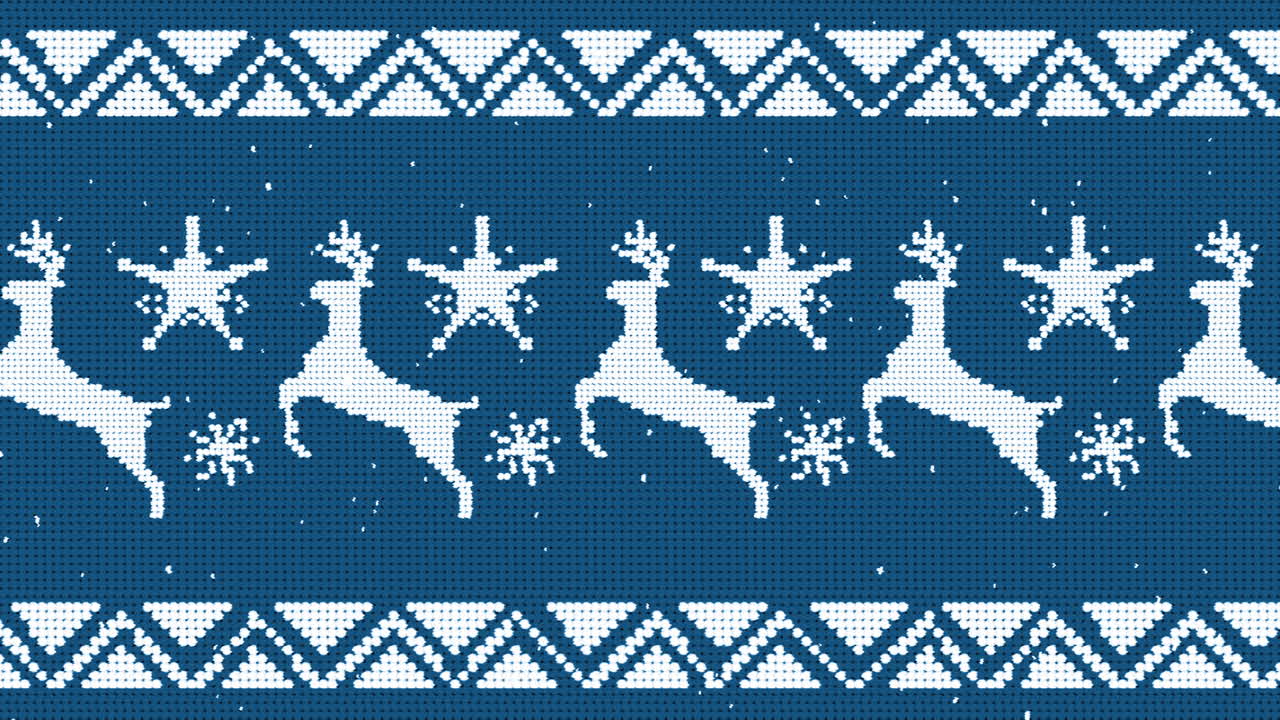 전통적인 크리스마스 패턴으로 렌더와 별들이 파란색 배경에 움직이고 있습니다.