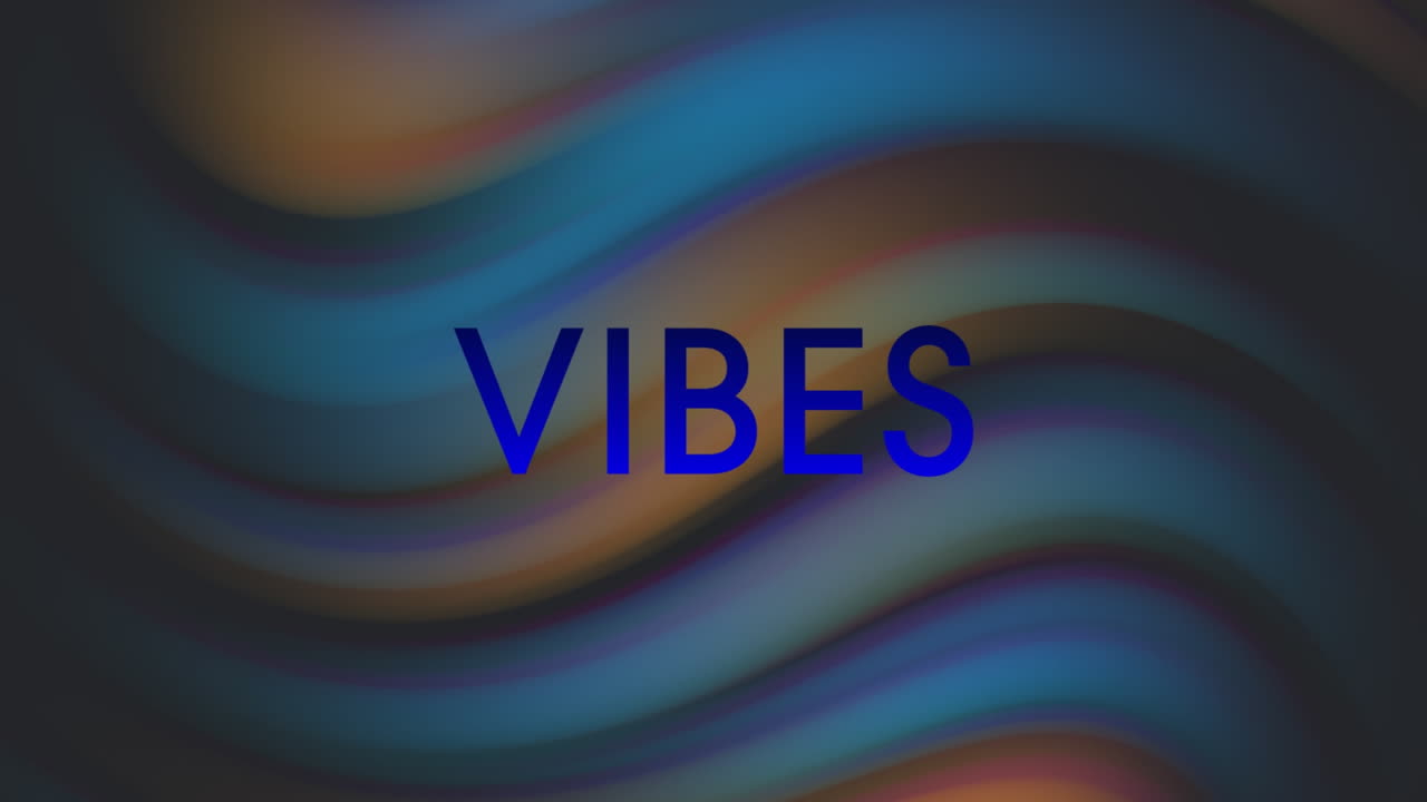 Animatie van tekst 'vibes' over vormen op een grijze achtergrond