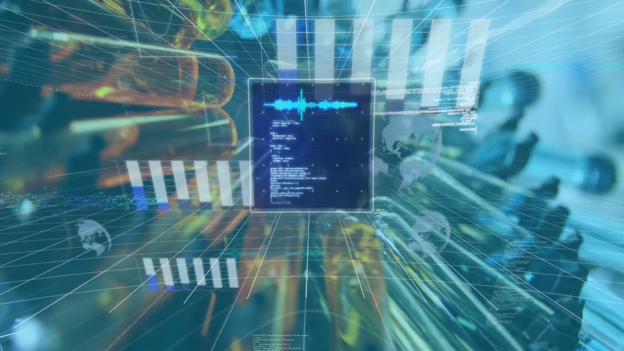 Animation of digital interface with data processing over laboratory