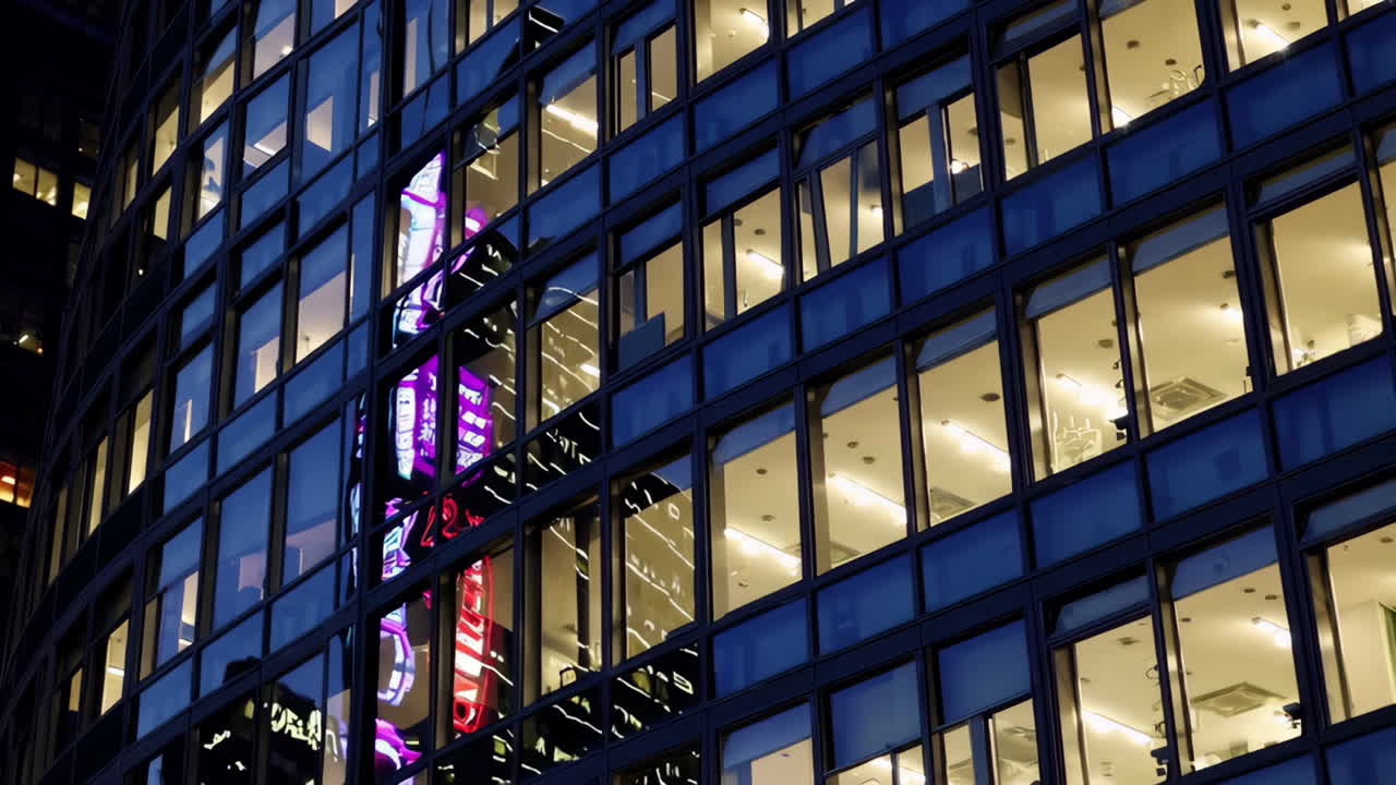 Modern Skyscraper at Night with Reflections