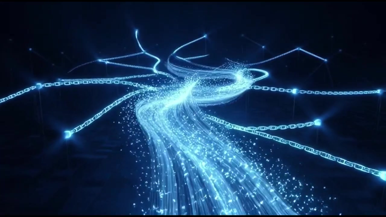 Abstract Digital Data Stream Flowing Through Blockchain Network