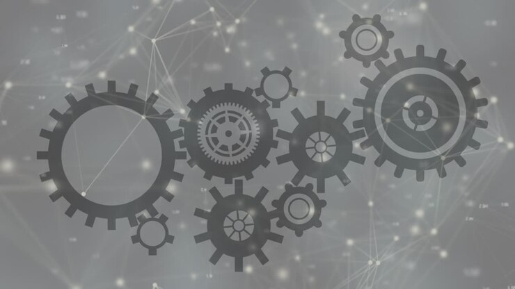 Animation of cogs spinning over network of connections