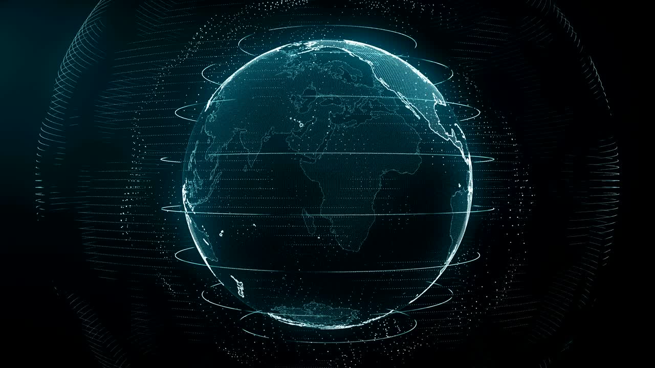 Futuristic Earth seamless loop. Data network around planet in digital age