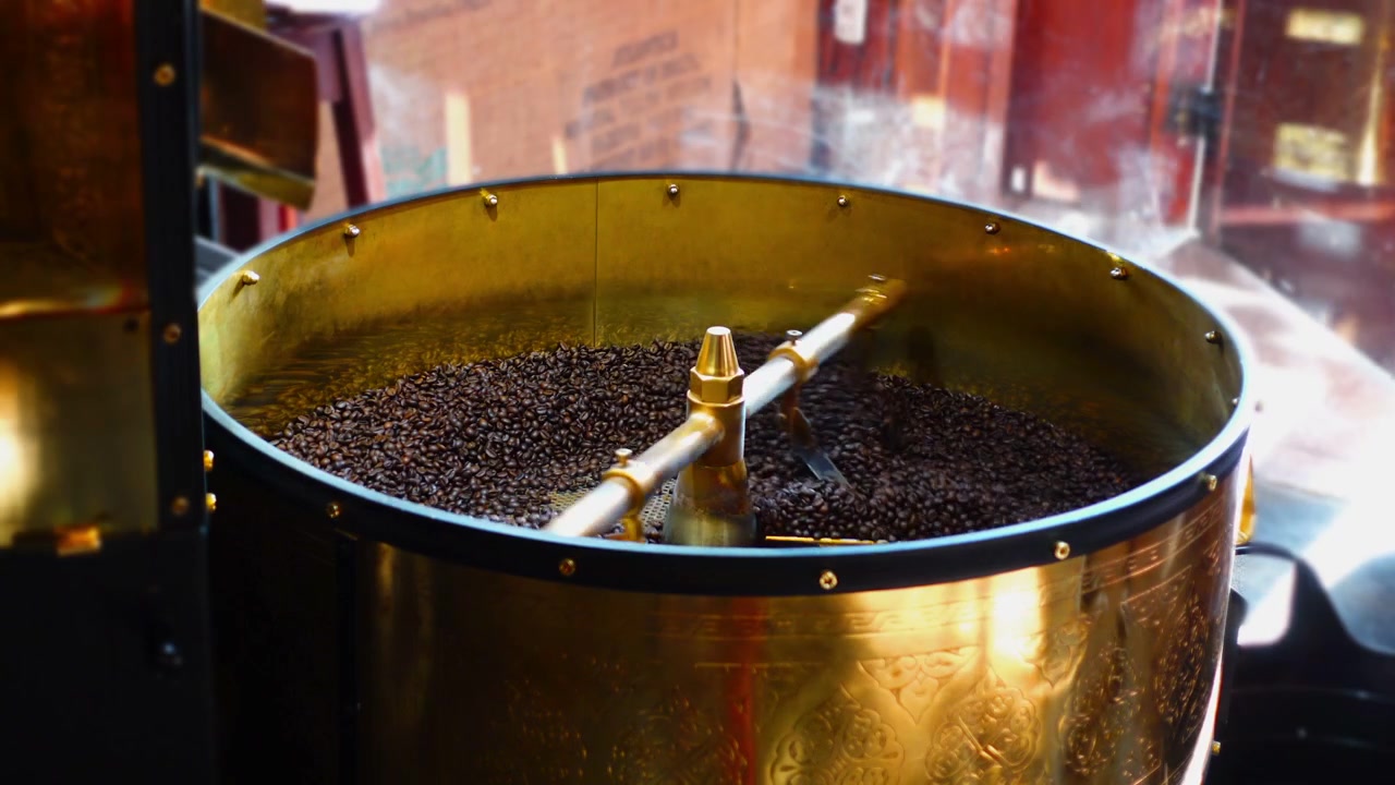 Coffee bean roasting machine. Technology of roasting of coffee.