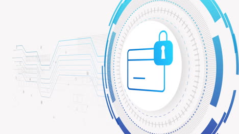 animation of network of connections and credit card with padlock on white background