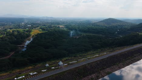 aerial view of a dam and surrounding landscape