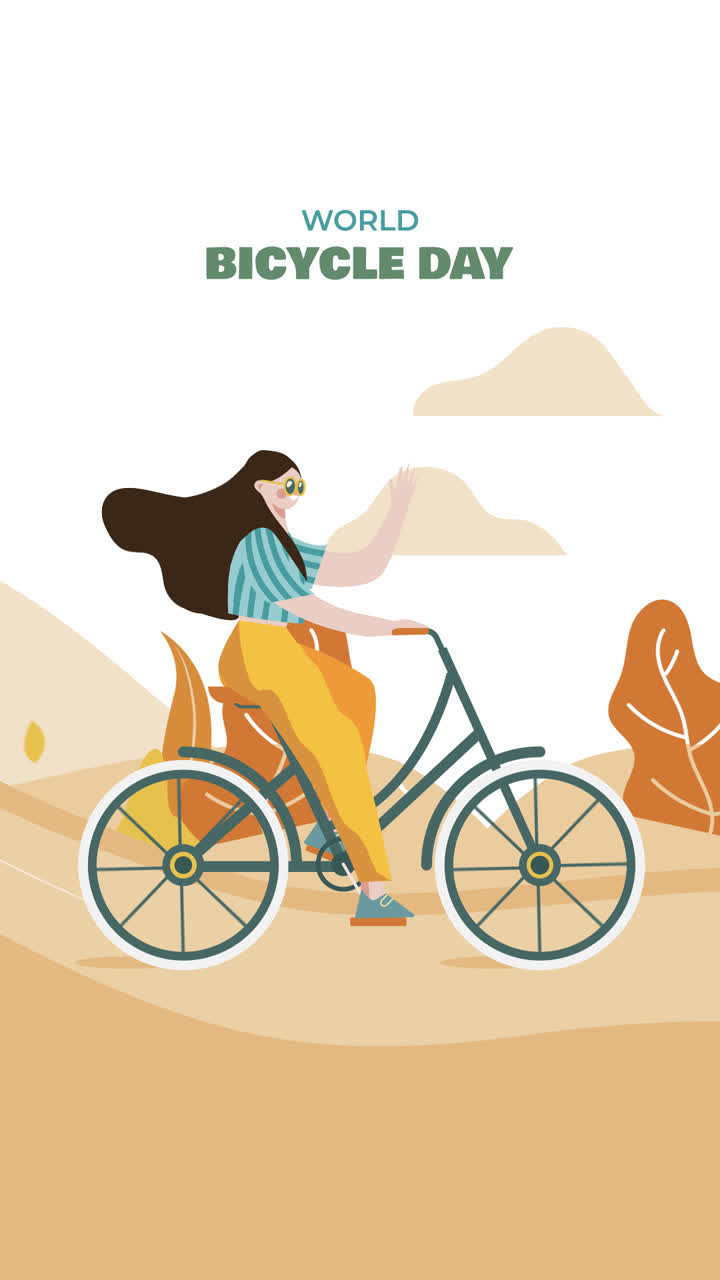 평평한 세계 자전거 날 배경의 모션 그래픽