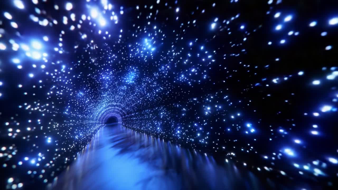 An Ethereal Journey Through a Vibrant Cosmic Tunnel Filled with Shimmering Stars and Mystical Lights, Leading the Eye into a Deep Unknown Void - A Stunning Visual Experience of the Infinite