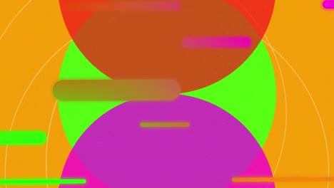 Animation-of-colourful-circles-and-capsule-shapes-on-orange-background
