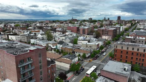 hoboken new jersey downtown urban city life and bus on street