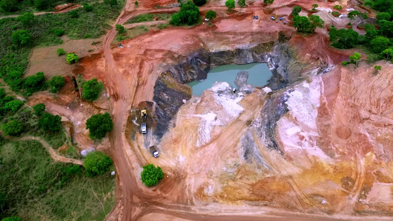 Industrial large-scale operations, gold mining, open-pit excavations