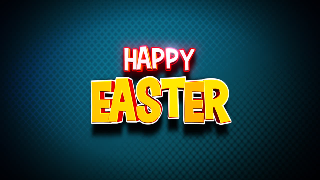 Testo Buona Pasqua in stile cartone animato su motivo a gradiente blu.