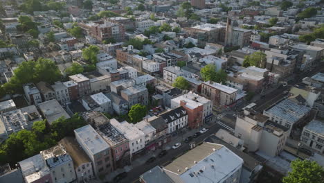 aerial view of homes in hoboken, new jersey. shot on a spring day