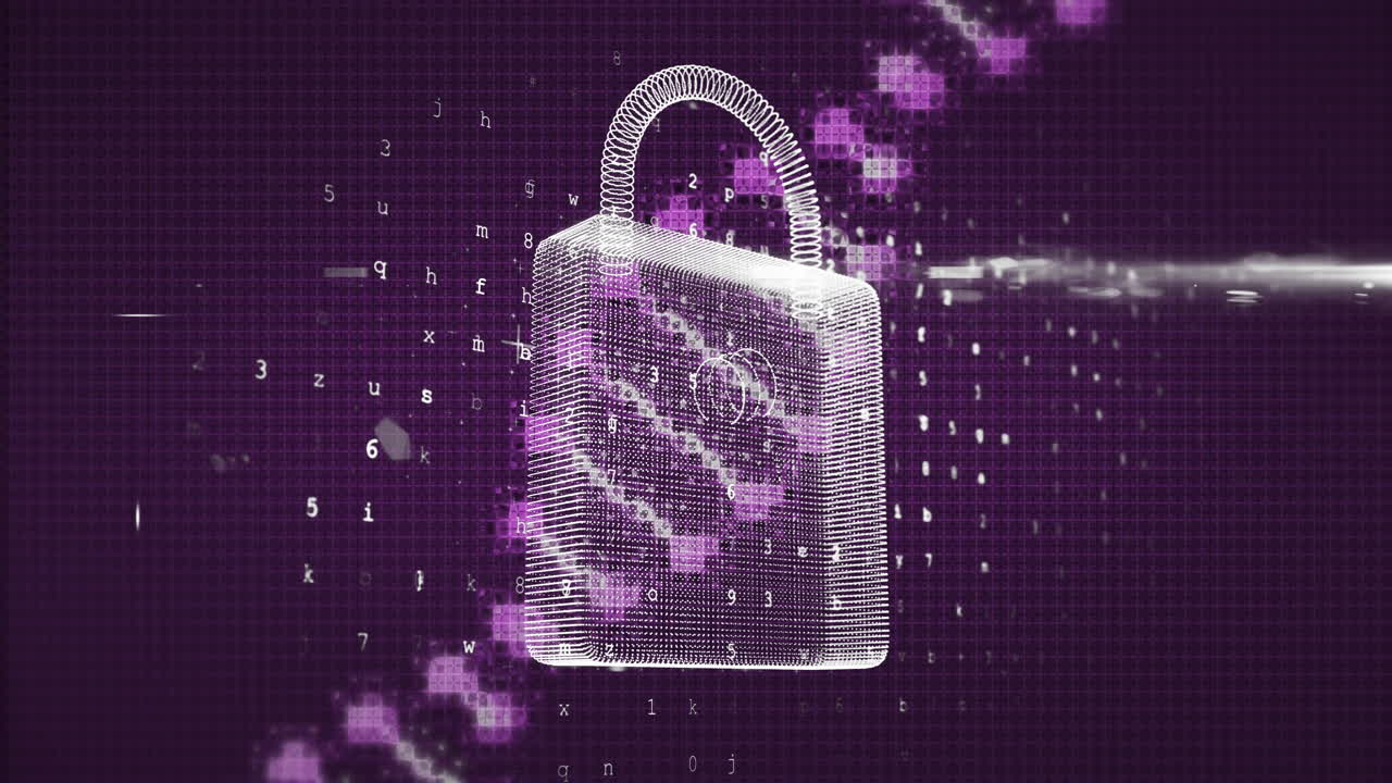 Animation of dna strand, scientific data processing over padlock