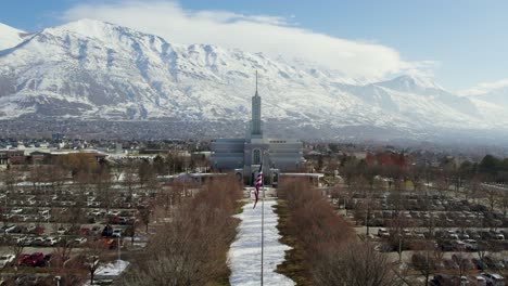 mount timpanogos lds mormon temple religious building, aerial drone flight