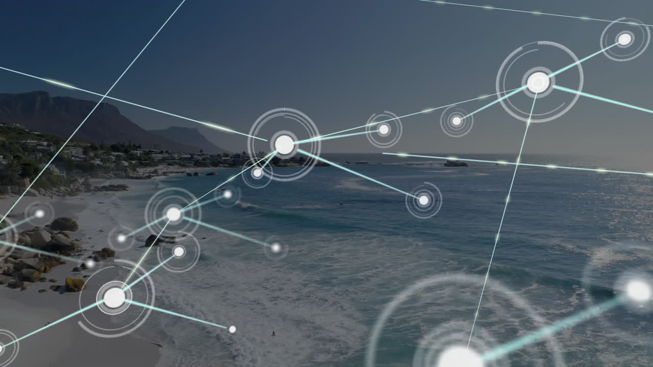 animación de la red de conexiones con iconos sobre el paisaje