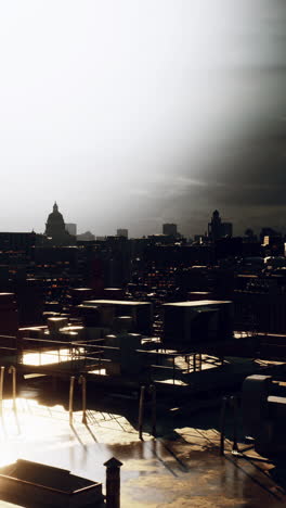 stunning cityscape at sunset from rooftop