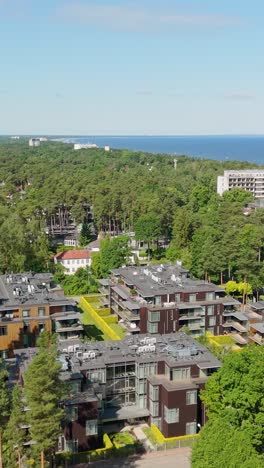 arial view of jurmala beach, latvia with lush greenery and calm vibe, vertical