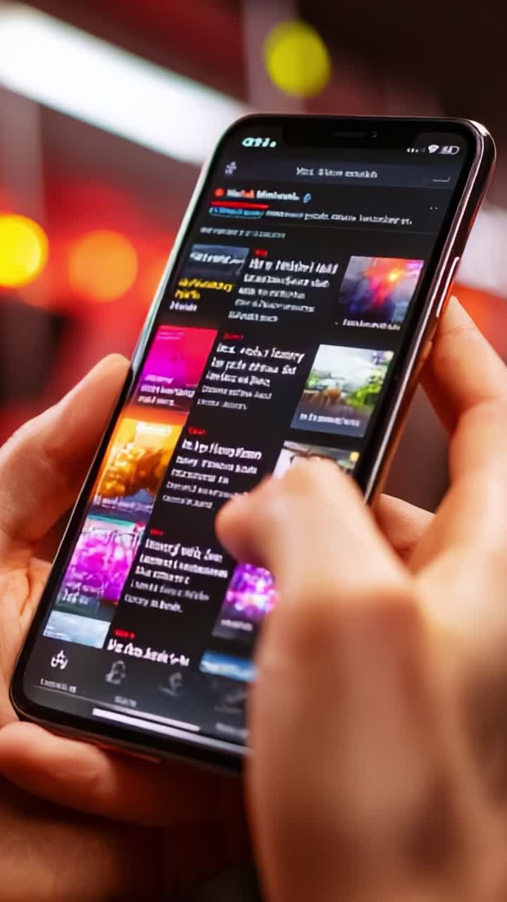 A Close-Up View of a Person Interacting with a Mobile Device, Displaying Various Media Content, Highlighting the Engaging Digital Experience and Modern Communication Through Technology
