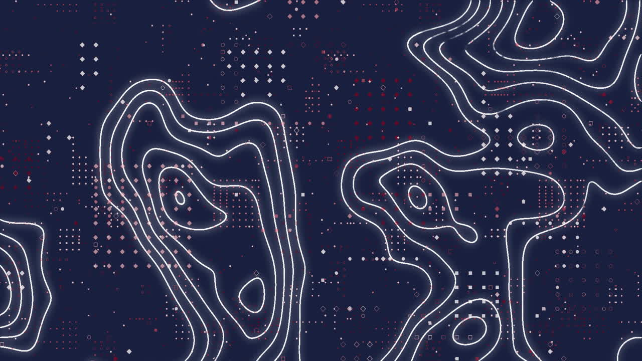 Animation of topography patterns and microprocessor connections against blue background