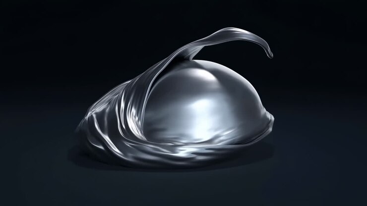 Abstract Silver Metallic Fabric Flowing Over a Sphere