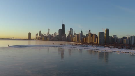 aerial footage of frozen lake michigan during 2019 polar vortex, chicago, illinois